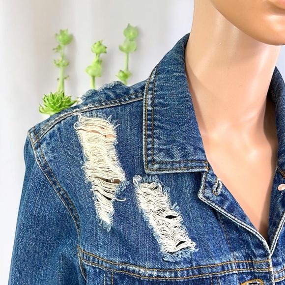 TinselTown Oversized Destroyed Blue Denim Jacket - Picture 5 of 16